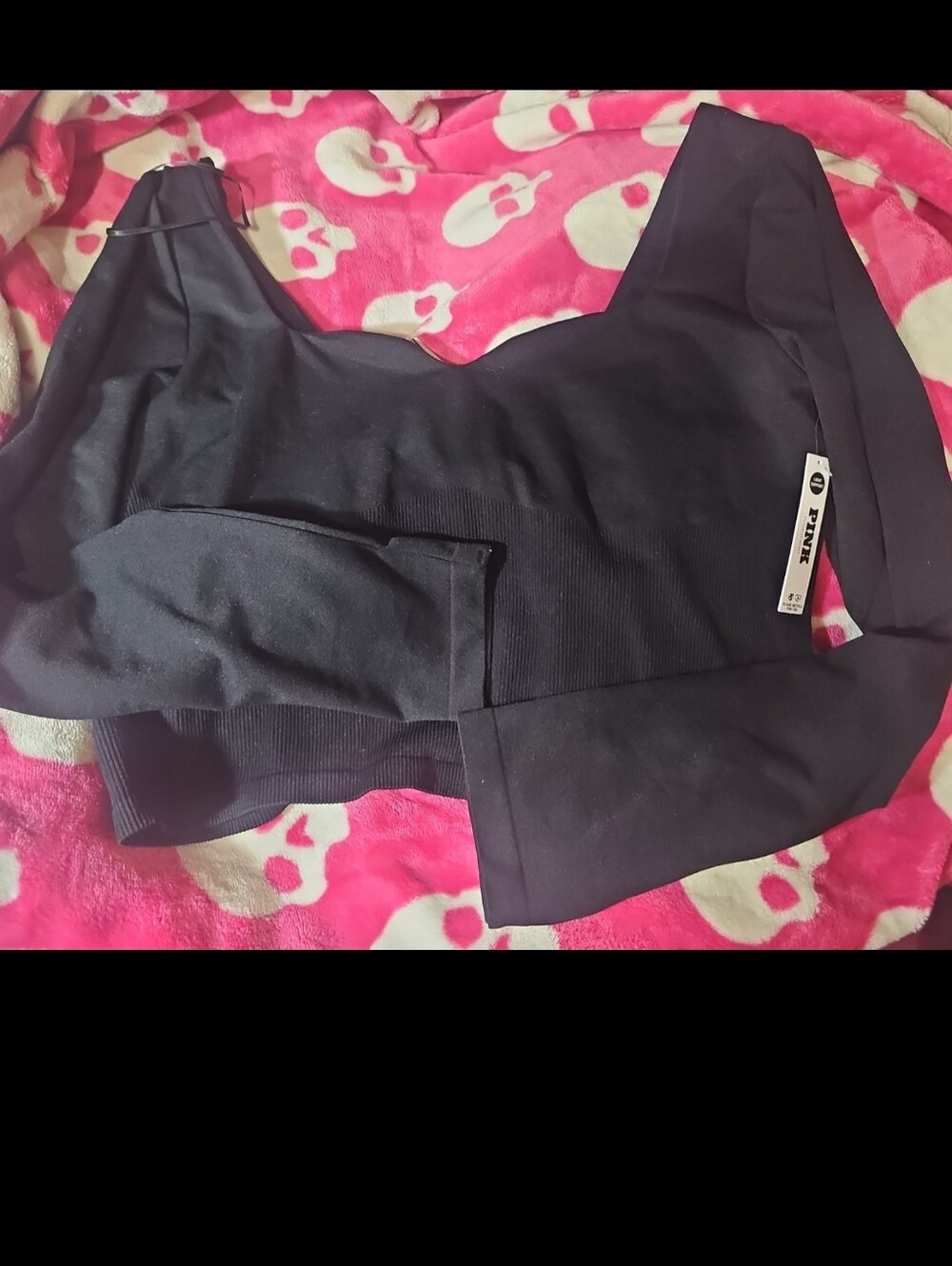 PINK Victoria's Secret Soft Seamless Notched long sleeve Black top NWT XL New